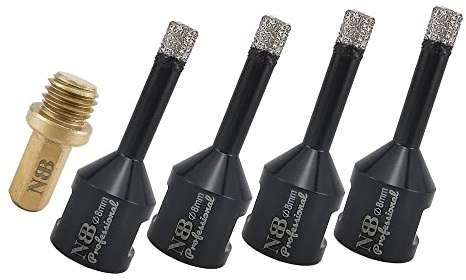 NBB Broca de diamante con M14, corona diamante para taladrar en seco y en húmedo profesionalmente en porcelana, cerámica, baldosas,granito,mármol,azulejo,para Amoladora Angular(8mm x4pcs +Adaptador)