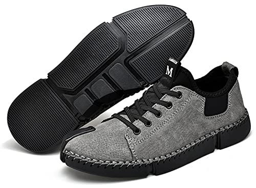 BSTL Scarpe da Moto da Moto Fatte a Mano Comfort e traspirabilità Stivali da Corsa alla Caviglia Corti da Motociclista Scarpe da Ginnastica Casual estive Pieghevoli in Pelle da Uomo,Grey-43