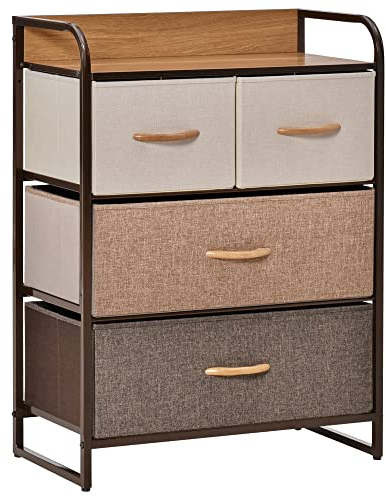HOMCOM 4-Drawer Dresser, 3-Tier Storage Organizer, Tower Unit for Bedroom Hallway Closets with Steel Frame Wooden Top