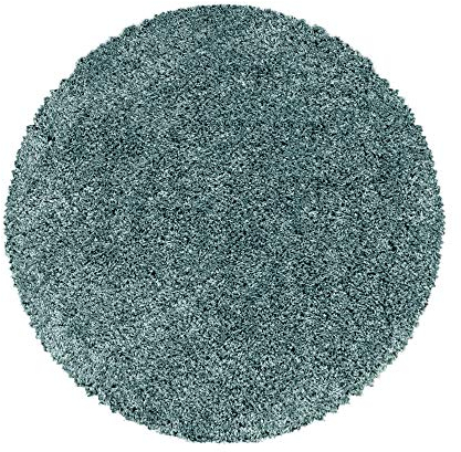 HomebyHome Teppich Rund Hochflor 200 cm Rund - Shaggy Teppich Wohnzimmer Aqua Blau Extra Weich und Flauschig - Langflor Teppiche für Schlafzimmer, Küche, Flur - Carpet, Halı, Kilim
