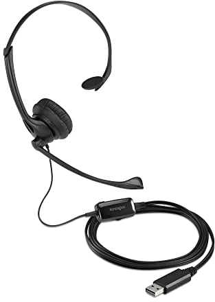 Kensington Auriculares Mono USB Mono con Tecnología de Cancelación de Ruidos y Control de Volumen, Auriculares Ajustables con Micrófono Integrado para Videollamadas y Conferencias (K80100WW)