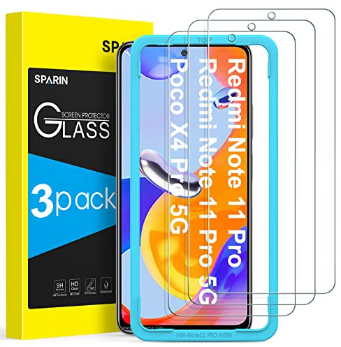 SPARIN 3 Pack Protector de Pantalla Compatible con Xiaomi Redmi Note 11 Pro 4G/5G y POCO X4 Pro 5G, Alta Definición, 9H Dureza