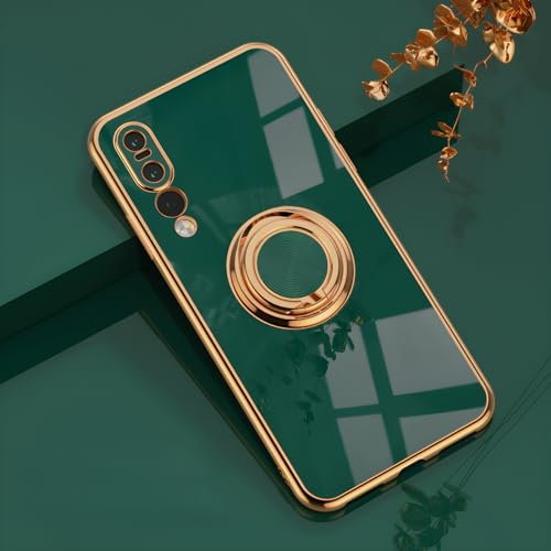 Rokmym Huawei P20 pro Hülle,Weiche Silikon Handyhülle mit 360 Grad Ring Ständer für Magnetische Autohalterung Metallrahmen Case Cover für Huawei P20 pro