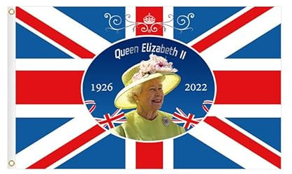152 x 91 cm Queen Platinum Jubiläum 2022 UK Union Jack Flagge, Trauer Queen Elizabeth II 1926–2022 Platinum Jubiläum Flagge Banner, 100% Polyester mit Ösen, britische Flagge
