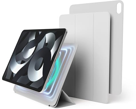 elago Magnetische Folio Hülle für iPad Air 11(M3, M2)/5. Gen/4. Gen/Pro 11 - Rückwand kann an Metallmaterialien befestigt Werden, Kompatibel mit Apple Pencil, Schlankes Design (Hellgrau)