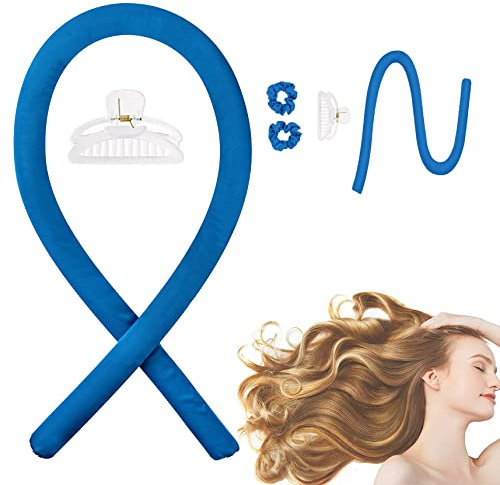 Corated Lockenstab-Stirnband ohne Hitze für Damen, Lockenband mit Haarspangen und Haargummi, Locken im Schlaf, Seidenband-Haarwickler, Edelsteinblau