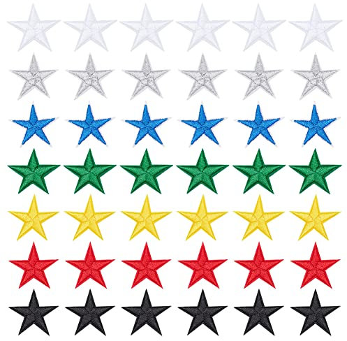 GORGECRAFT Pack Of 42 Iron On Embroidered Star Patches Sew On Appliques Fabric Stars Stickers Gold Stars Stickers for Fabric Hats Clothes Shoes Shirts Jackets