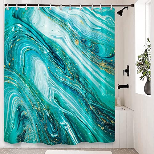 LIVETTY Mint Green Abstract Shower Curtain 180×180cm with 12 Hooks Mint Light Green Shower Curtain Turquoise Teal Fabric Bathroom Curtain Washable Quick-Drying