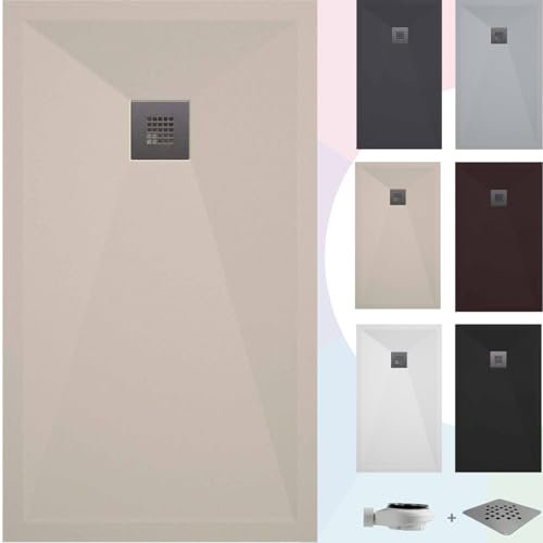 SOULBATH Receveur de Douche -Résine -Gel Coat -Texture Lisse/Pierre -Antidérapant -Couleur Crème - 120x90- Extra plat 3cm. Bonde de vidange incluse - Standard