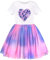 Sunny Fashion Mädchen Kleid Weiß Multicolor Tie-Dye Herz Gefaltet Tüll Party Beiläufig Gr. 116,Lila Herz,116