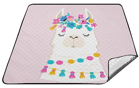 YOUJUNER Picknickdecke 200x200cm, süßer Alpaka-Lama-Lama-Druck groß wasserdicht Campingdecke faltbar Strandmatte Picknick-Matte für Park, Garten, Strand Outdoor