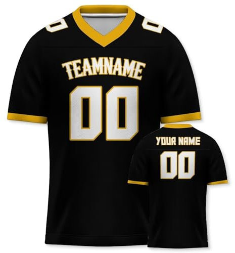 Yolovi Personalisiertes American Football Trikot Print/Embroidery mit Namen Nummer Blank Practice Jersey Shirts Hip Hop Party Trikot für Herren Damen Kinder Gelb Schwarz