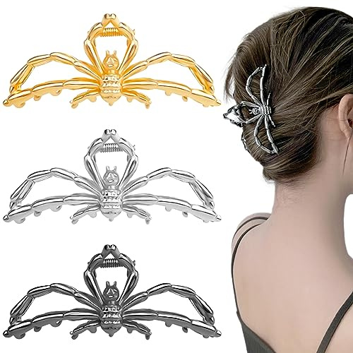3 Pcs Halloween Spider Hair Claw Clips Metal Goth Hair Clips Large Spider Fancy Jaw Clips Non-Slip Vintage Hair Clamps Hair Updo Grip Hair Accessories for Women Girls