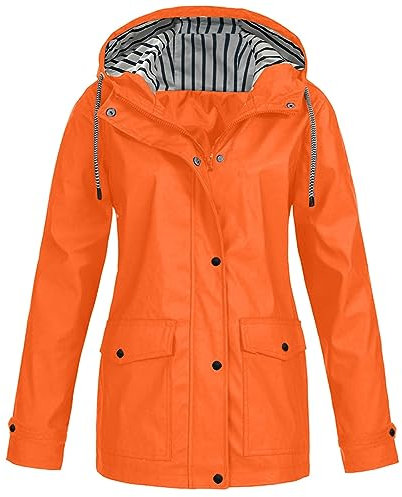 Manteaux Imperméables Vestes Femme Grande Taille Veste de pluie pour femme avec capuche Coupe-vent léger à manches longues Zip Up Cordon Imperméable avec poches Vestes Dames Avec (X01-Orange, M)