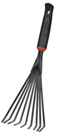 ROBAUN Piccolo rastrello da giardino, rastrello a mano per arbusti, rastrello a mano, rastrello a mano, rastrello a ventaglio per foglie, raccoglitore di cacce, strumento da giardinaggio