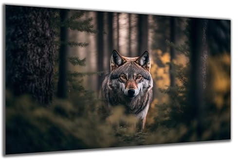 DARO Design - Wand-Bild auf 6mm HDF 40x30 cm Wolf im Wald - Wand-Deko Bilder Geschenk