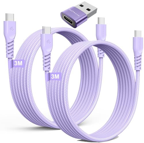 USB C to USB C Long Charger Cable 60W (3M+3M+Adapter) STRONG Braided Type C to C Cable Fast Charging Data Lead Compatible with iPhone 16, iPad Pro 2022, iPad Air 13,M2,M4, Samsung S24/S23,Honor,Switch