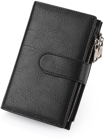 GOIACII Portefeuille Femme Cuir Moyen Porte-Cartes de Crédit RFID Double Fermeture éclair Porte Monnaie Grande Capacite avec 16 Cartes et 3 Fenêtre D'identification