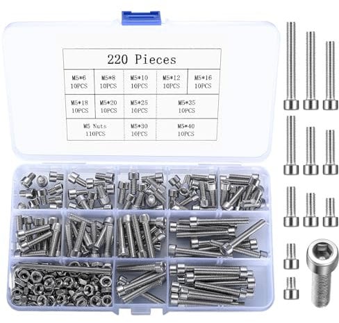 220 Pezzi M5 Viti a Testa Esagonale con Esagono Incassato in Acciaio Inox, Viti e Dadi, Testa a Brugola Viti con Dadi e Rondelle Esagonale con 2 Chiavi