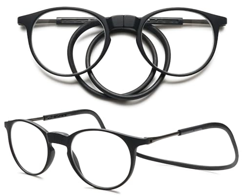 VEVESMUNDO Runde Magnetische Lesebrillen um den Hals Klemmen Leicht Damen Herren Magnetverschluss Lesehilfe Brillen mit Magnet (1 Stück Schwarz&Rot, +2.0)