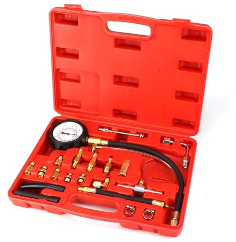 QWORK® Probador de presión de Combustible, medidor de presión de Combustible para Sistemas de inyección, medidor de presión de 0-140 PSI/0-10 Bar