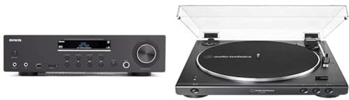 Aiwa AMU-120BTBK: Amplificador, Receptor AV, con Bluetooth 5.0, 120W, Puerto USB, Lector Tarjeta SD. & Audio-Technica LP60XBTBK Giradiscos Automático Estéreo Inalámbrico de Tracción por Correa Negro