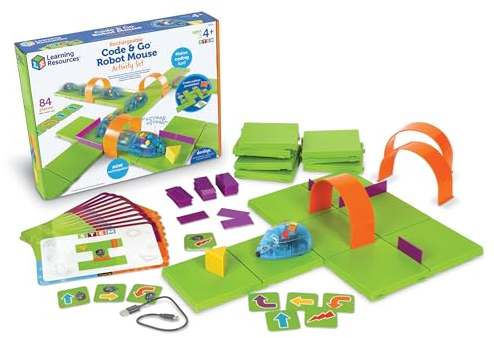 Learning Resources Code & Go Roboter-Maus Aktivitäts-Set – Wiederaufladbares, interaktives Lernspielzeug ab 4 Jahren – Programmierbarer Coding-Roboter – Mint Spielzeug für Kinder