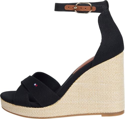 Tommy Hilfiger Donna Sandali Wedge Flag High Crisscross con Cinturino alla Caviglia, Nero (Black), 40