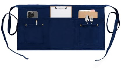 MIKI WELL Waitress Apron with 5 Pockets - Heavy Duty Waist Apron Short Half Work Aprons for Waitress Waiter Women Men Chef