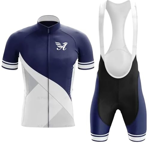 ARBOEE Abbigliamento Ciclismo da Uomo Completo Ciclismo Uomo Estivo Tuta da Ciclista Manica Corta Abbigliamento MTB Bici 19D Gel Salopette Pantaloncini Corti Imbottiti Set(Blue White,XXL)