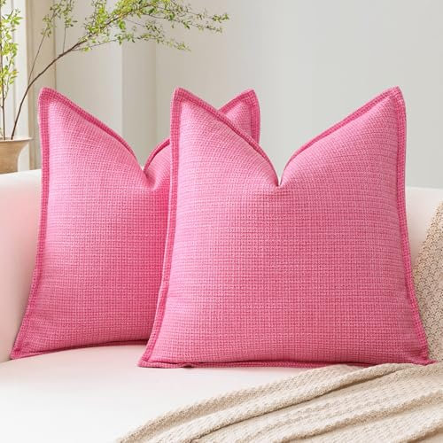 Artscope 2er Set Kissenbezüge Einfarbig Wurfkissenbezug Leinen Kissenbezug 50x50 cm Moderne Kissenhülle Dekokissen Sofakissen für Wohnzimmer Schlafzimmer Zuhause Dekor Rosa
