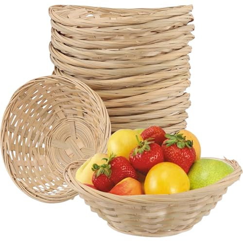 MAKTSAM Lot de 15 paniers à pain ovales en bambou 18 x 14 cm, paniers à pain pratiques tissés pour le stockage des aliments