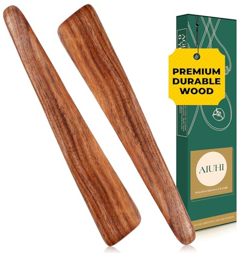 AIUHI Natural Teak Wood Spatula for Cooking, 12 Inches Flat Wooden Turner, Small Wood Flippers Handmade for Nonstick Cookware Turning Flipping Serving and Scraping. Set of 2