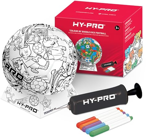 Hy-Pro Doodlekick Fußball zum Ausmalen mit Pumpe im Lieferumfang enthalten – Ball Größe 2 mit Ständer und Stifte-Set zum personalisierten Ausmalen – Kritzelball für Kinder, tolles Geschenk für
