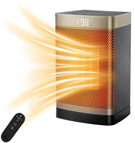 Mingfuxin Portable Electric Heater, 1500W PTC Ceramic Space Fan Heater Energy Efficient with 3 Adjustable Modes, Thermostat, Overheat & Tip-Over Protection for Home Office Bedroom (Golden)