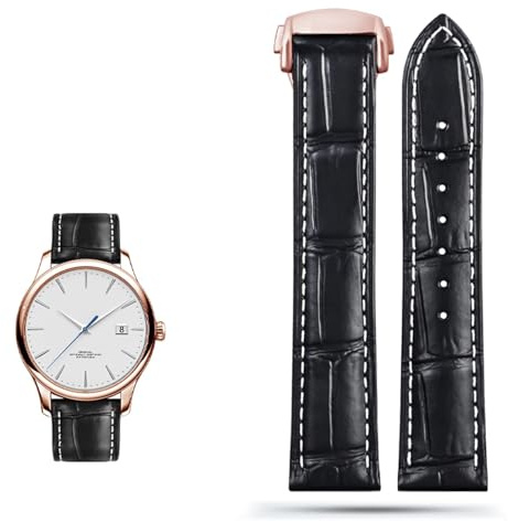 Clouism Echtes Lederarmband für Omega Seamaster 300 150 Speedmaster 007 AT150 Braunes Herrenarmband 20mm 22mm(A black rose buckle,22mm)
