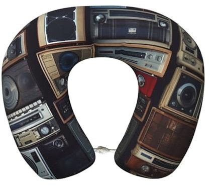 DWVTFSM Reisekissen Vintage Wand von Radio Boombox Nackenstütze Weich Bequem Reise Nackenkissen U-förmiges Memory Foam Schlafruhe Kissen Reisezubehör für Flugzeug Auto und Büro