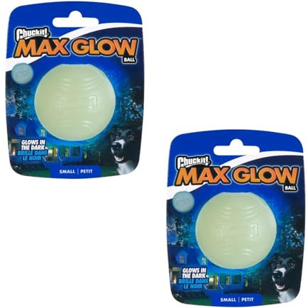Chuckit! Max Glow Ball Gr. S - ø 5 cm | Doppelpack | 2 x 1 Stück | Leuchtet bis zu 30 Minuten im Dunkeln | Sehr robust und griffig | Kompatibel Launcher
