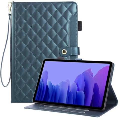 Rosbtib Funda para Samsung Galaxy Tab A7 10.4 Pulgadas 2022/2020 SM-T500/T505/T507, Funda de Piel PU Bordada a Cuadros con Correa de Mano, Soporte y Cierre magnético para Galaxy Tab A7 10.4 - Verde