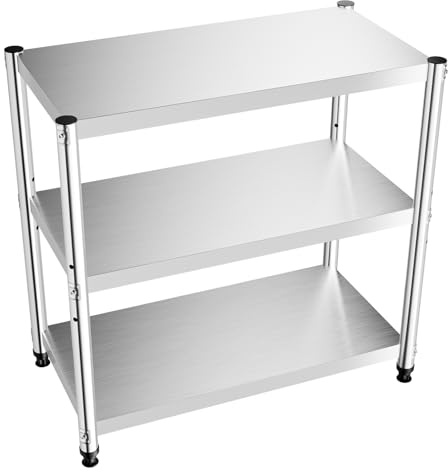 Chynalys Standing Shelf Units 3 Tier Stainless Steel Storage Rack, Kitchen Storage Unit, Adjustable Height Shelves and Levelling Feet, Metal Shelf for Pantry, Restaurants, Kitchens (80 X 40 X 80 Cm)