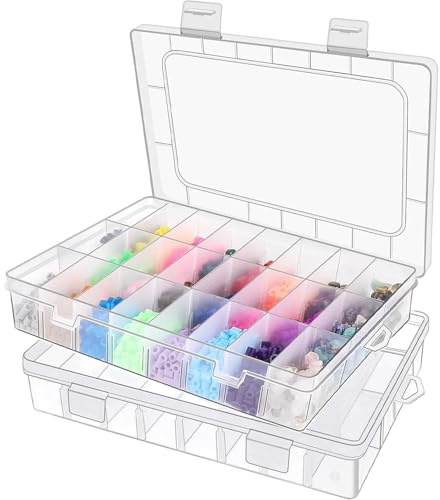 WZHHDM 2er-Set Aufbewahrungsbox Klein, 24 Fächer Sortierbox für Kleinteile, Einstellbar Plastik Sortimentsbox Kleinteile Organizer Transparente Sortierboxen für Schmuck Perlen Schrauben Ohrring