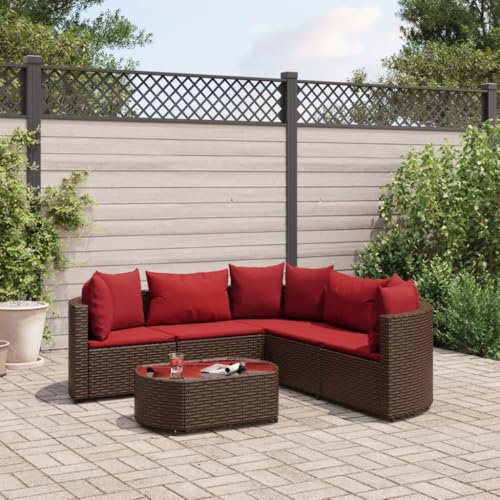 Brokky 6-TLG. Garten-Sofagarnitur mit Kissen Gartengarnitur GartenmöBel Set Lounge GartenmöBel Lounge MöBel Outdoor Braun Poly Rattan / 3308397
