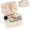 Travel Makeup Bag, Portable Cosmetic Bag with Makeup Brushes Organiser Large Capacity Toiletry Bags Holiday Essentials for Women, Cream Lily