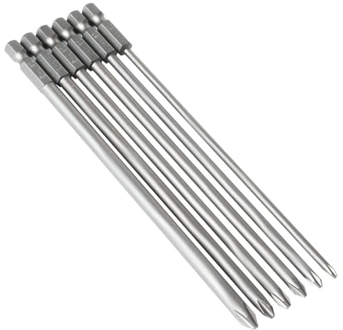 FyMosem 6Pcs 150mm Long Phillips Driver Bits, Magnetic Cross Head Screwdriver Bit Set 1/4 Inch Hex Shank Quick Change Phillips Screwdriver Bit Cross Screw Driver Drill Bits Electric Hand Repair Tool