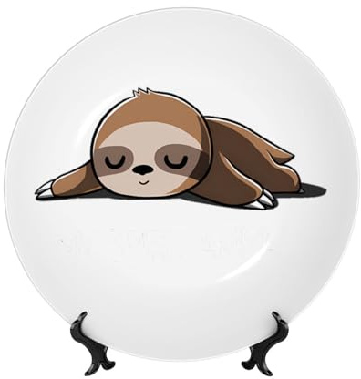 PHAYAH Dekorativer Teller aus Knochenporzellan mit Ständer, Faultier My Spirit, Tiermuster für Büro, Küche, Tisch, Wandbehang, Dekoration, 17,8 cm