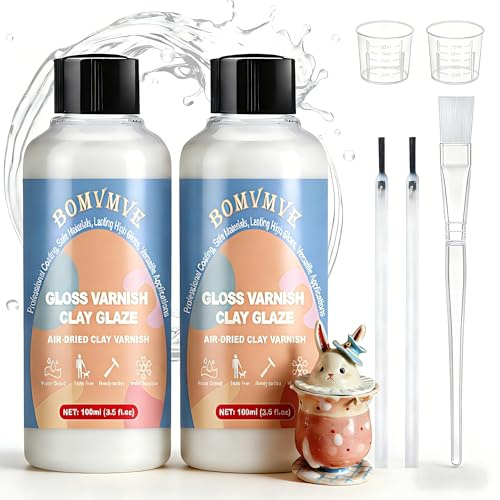 BOMVMVE 200ml Vernice per Argilla Essiccata All'aria, (Lucido) | Colori per Ceramica Senza Cottura,Sigillante per Gesso Ceramico, Resistente ai Graffi, Impermeabile, Previene le Screpolature