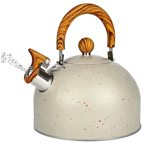 Whistling Kettle, 2.7 Quart Stove Top Kettle for Gas Hob with Anti-Hot Wood Pattern Handle Food Grade Stainless Steel Stovetop Kettles- Whistling Teapot Induction Kettles (Color 3)