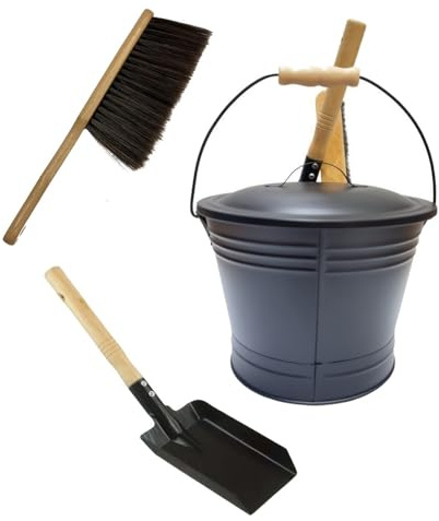 Sturdy 2-Gallon Storage Bin with Tools, Fireproof Grip Design for Hearth Grill Collection Multifunctional Ashes Set Fireplaces Ashes Bucket with Shovel and Brush Indoor Outdoor Fireplaces Accessories