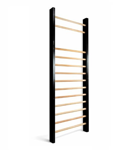 QLS Holz Gymnastikleiter mit Buchenholz Sprossen 195 x 80 cm Schwarz