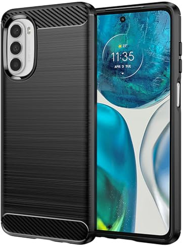 Techsuit für Motorola Moto G52 4G, G82 5G Hülle mit Soft Touch, Stoßfest, Kameraschutz, Erhöhte Kanten, Luftkissen Ecken, Anti Fingerabdruck, Kratzfest, Carbon Silicone Series, Schwarz